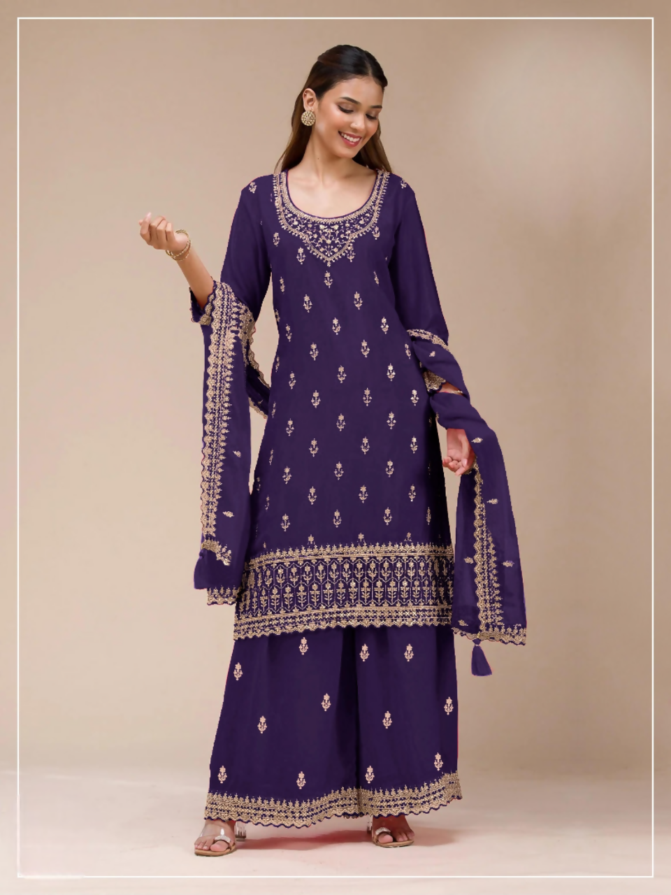 Anaita Purple Georgette Stitched Suit with Heavy Embroidery Work