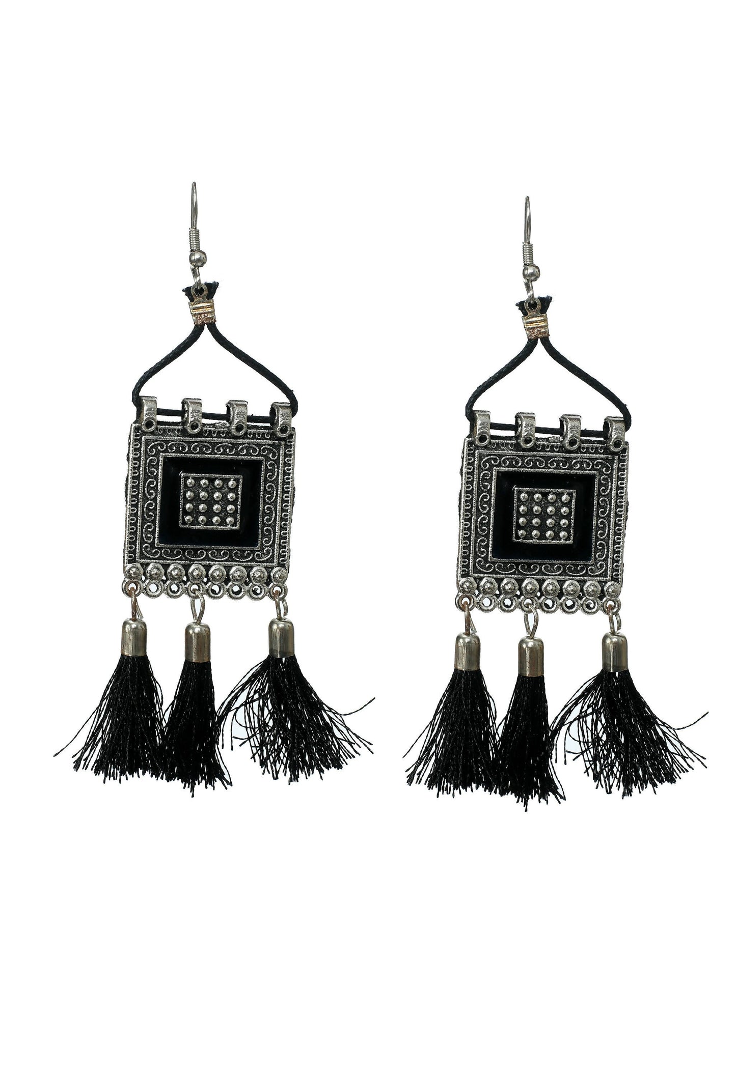 Mominos Fashion Johar Kamal Oxidised Silver-Plated Brass Finish Tassel Work Handicraft Choker For Women (Black)