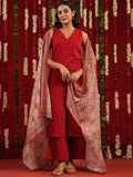 Anayna V-Neck Pure Cotton Straight Kurta with Palazzos & Dupatta