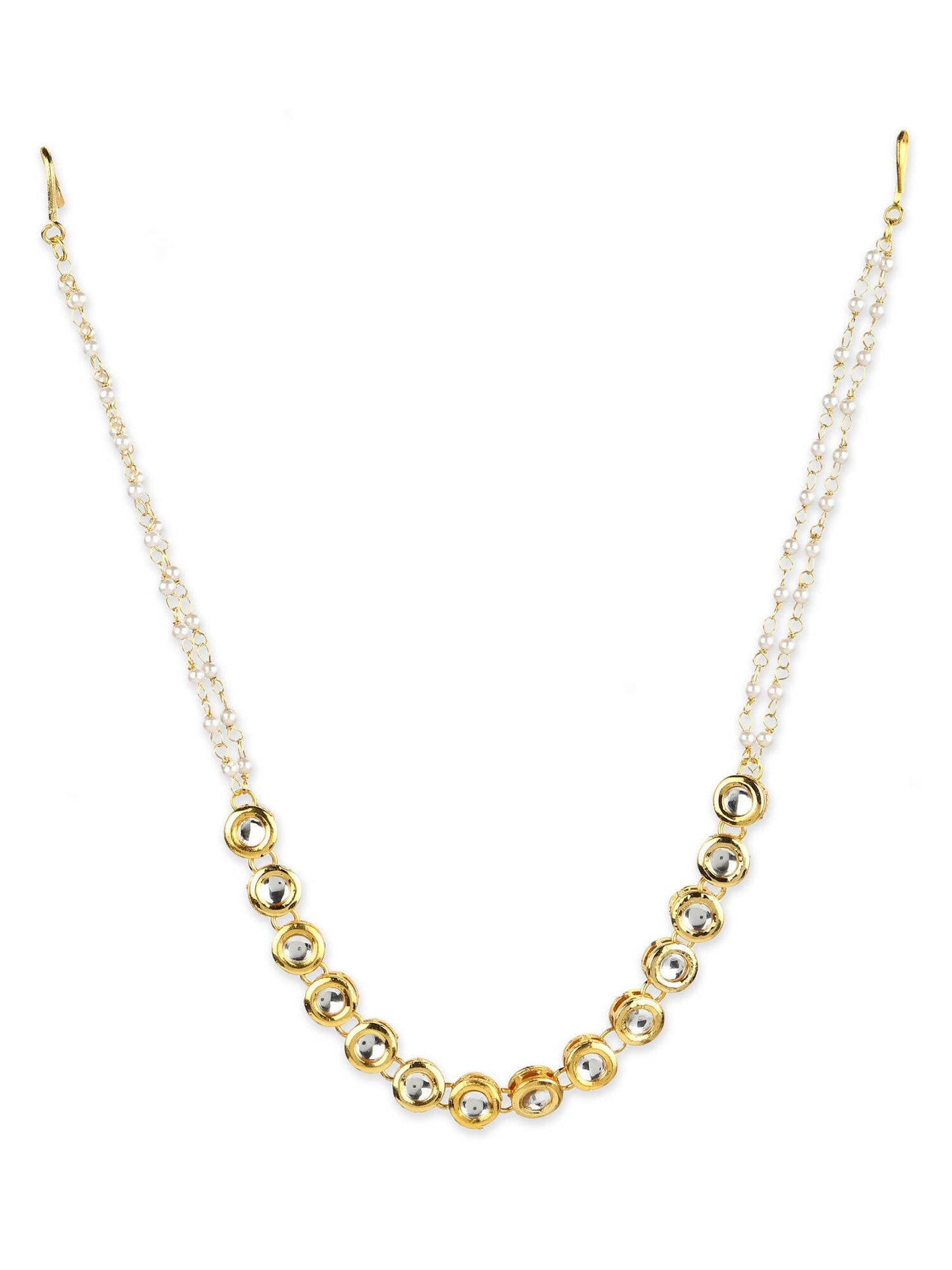 Gold-Polished White Kundan-Studded Pearl Beaded Matha Patti - Ruby Raang
