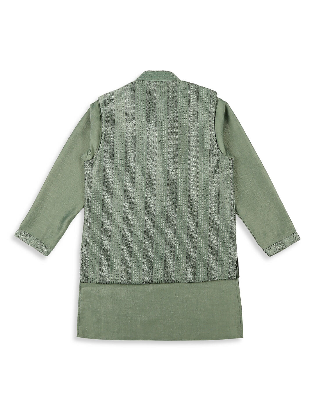Joban Fashion Kids Island Embroidery Sequence Full Sleeves Kurta, Pyjama Set with Nehru Jacket - Green