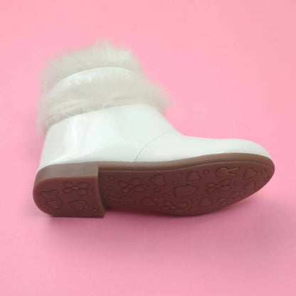 Tiny Bugs Girls Faux Fur Detail Winter Boots - White