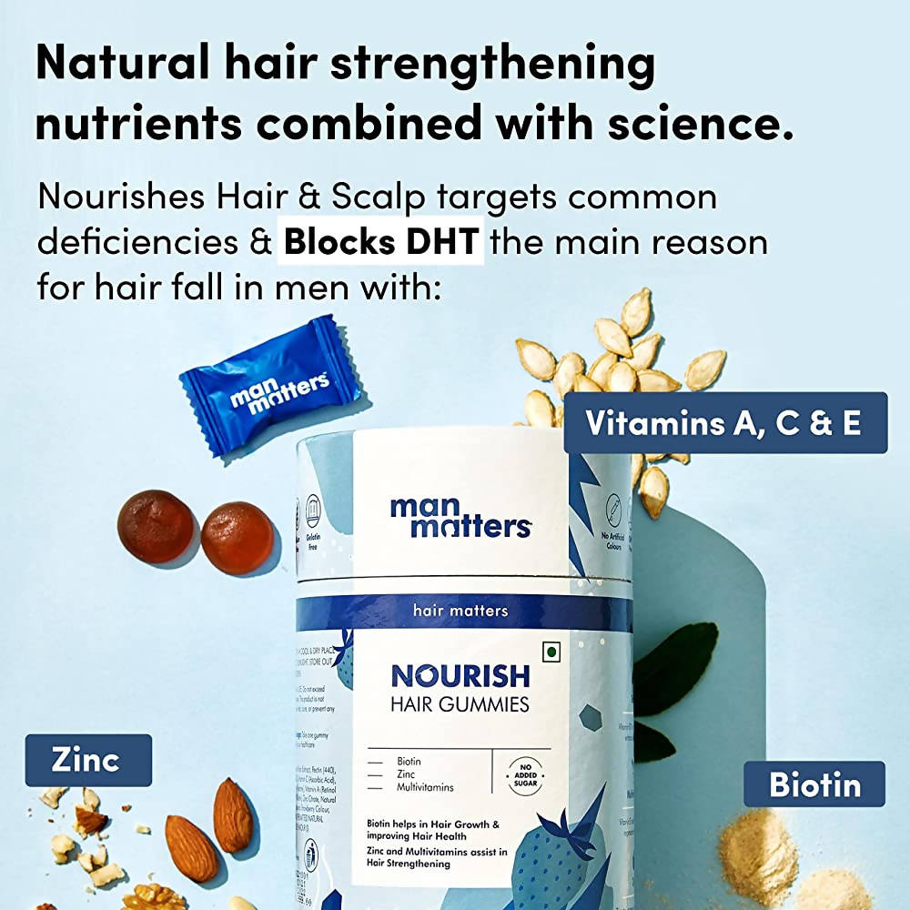 Man Matters Biotin Nourish Hair Gummies  (Sugar Free) - Strawberry Flavor