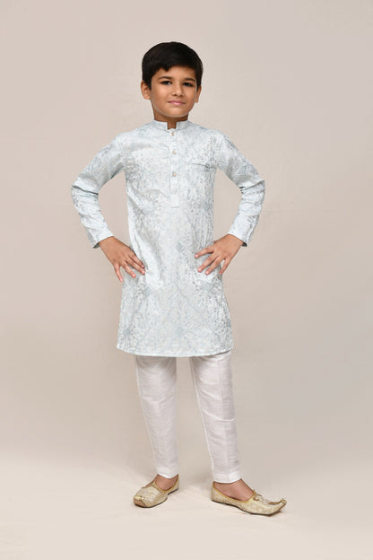 Joban Fashion Silk Based Thread Work Sky Blue Kurta With Straight Fit Pant