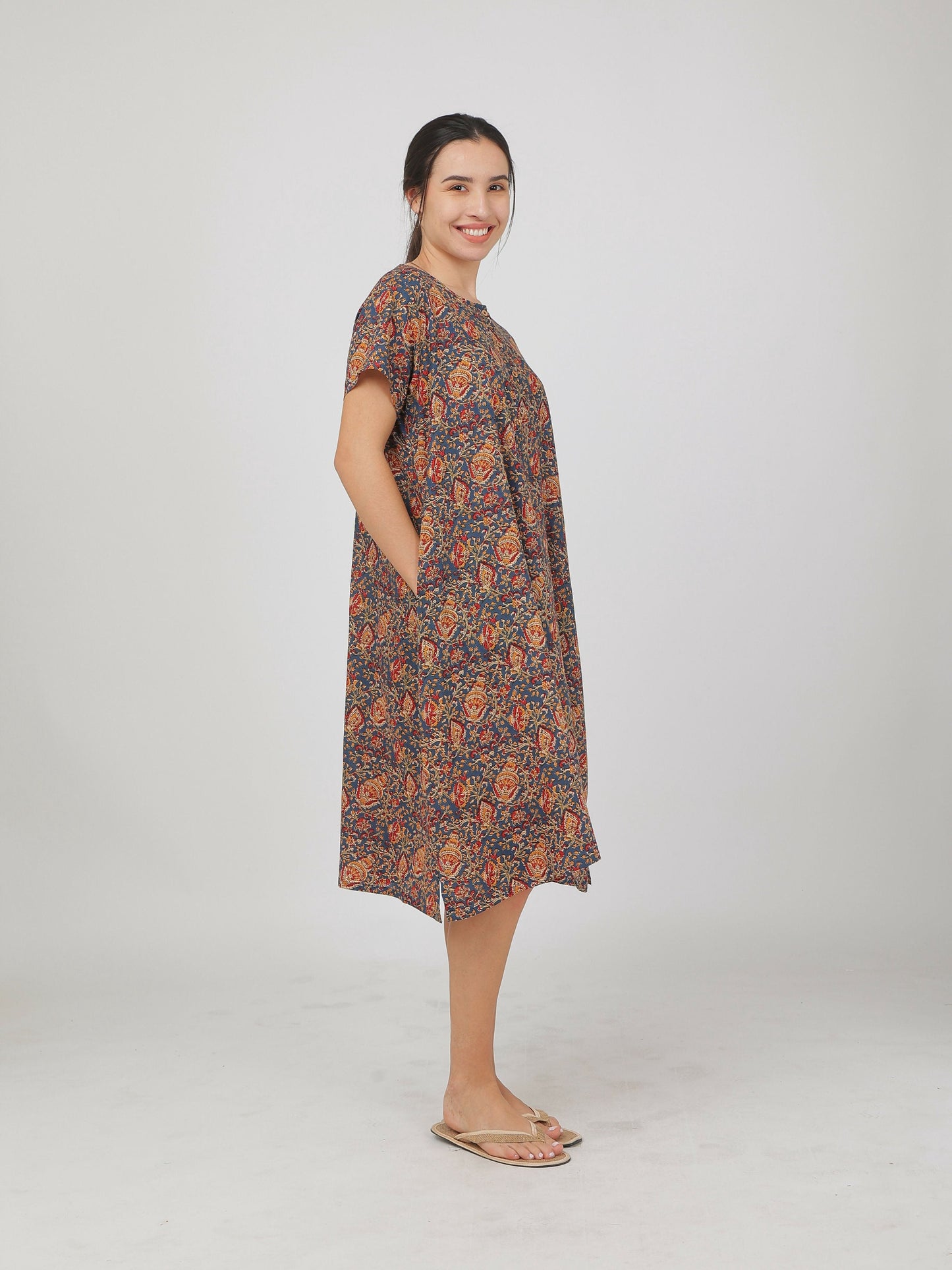 Breathables Women Cotton Printed Loungewear Nightie Blue I Night Wear | Nighty | Jaipuri Print