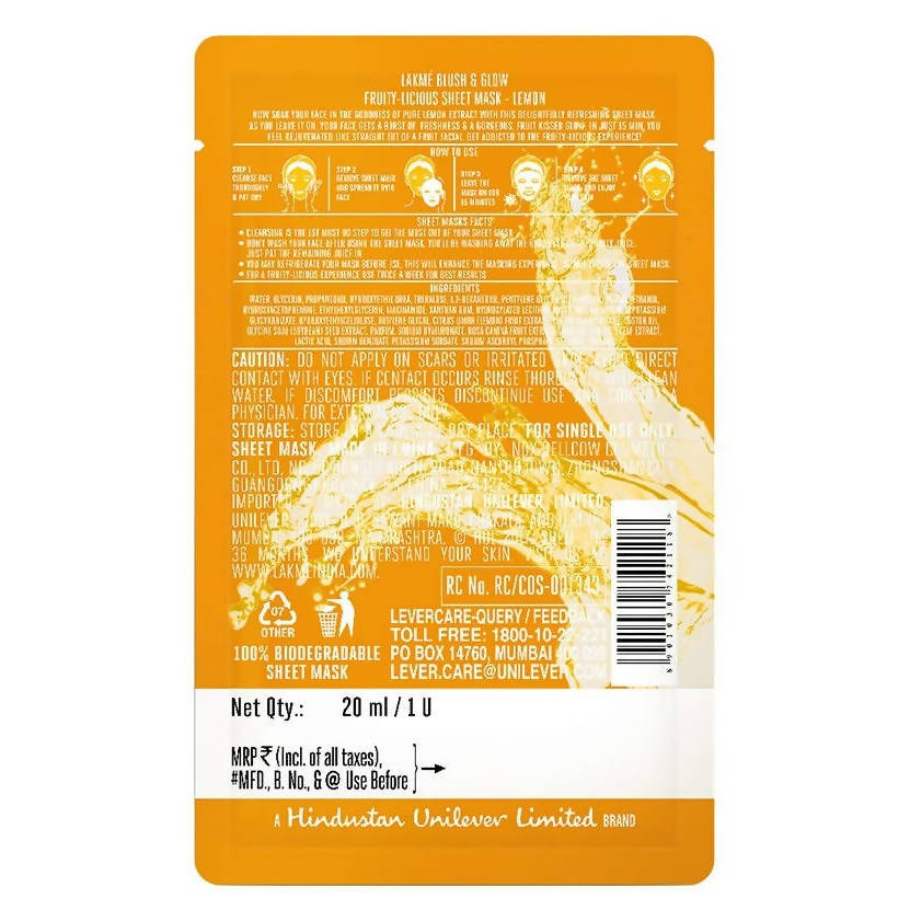 Lakme Blush And Glow Lemon Sheet Mask - 20 ml