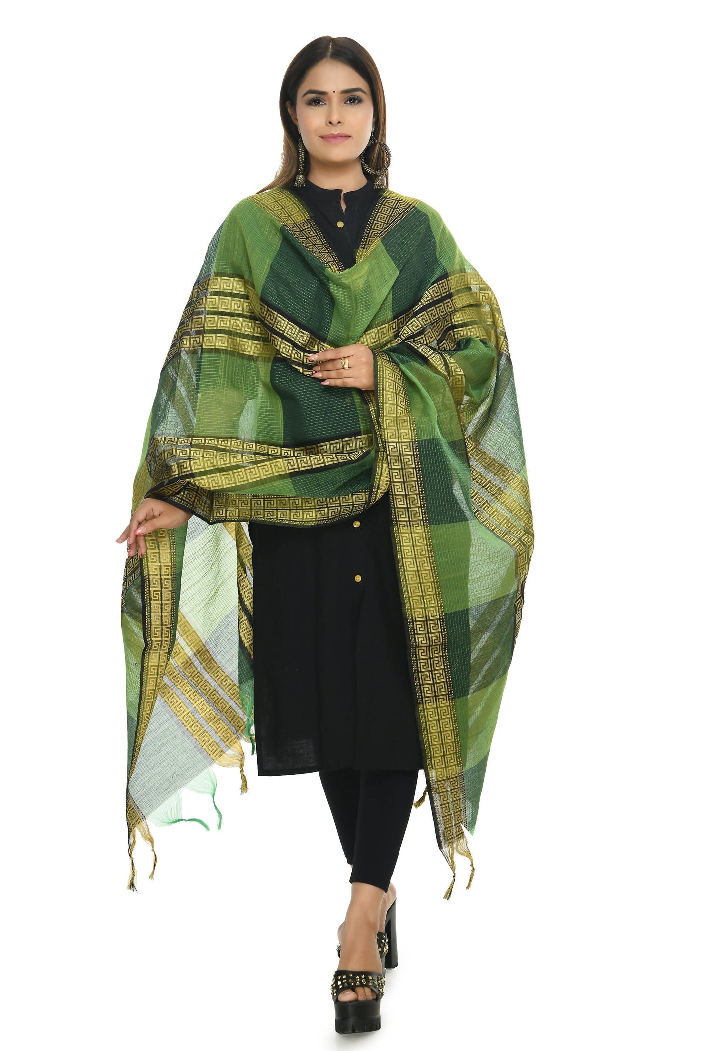 Mominos Fashion Moeza Handloom Cotton Green Tone Dupatta