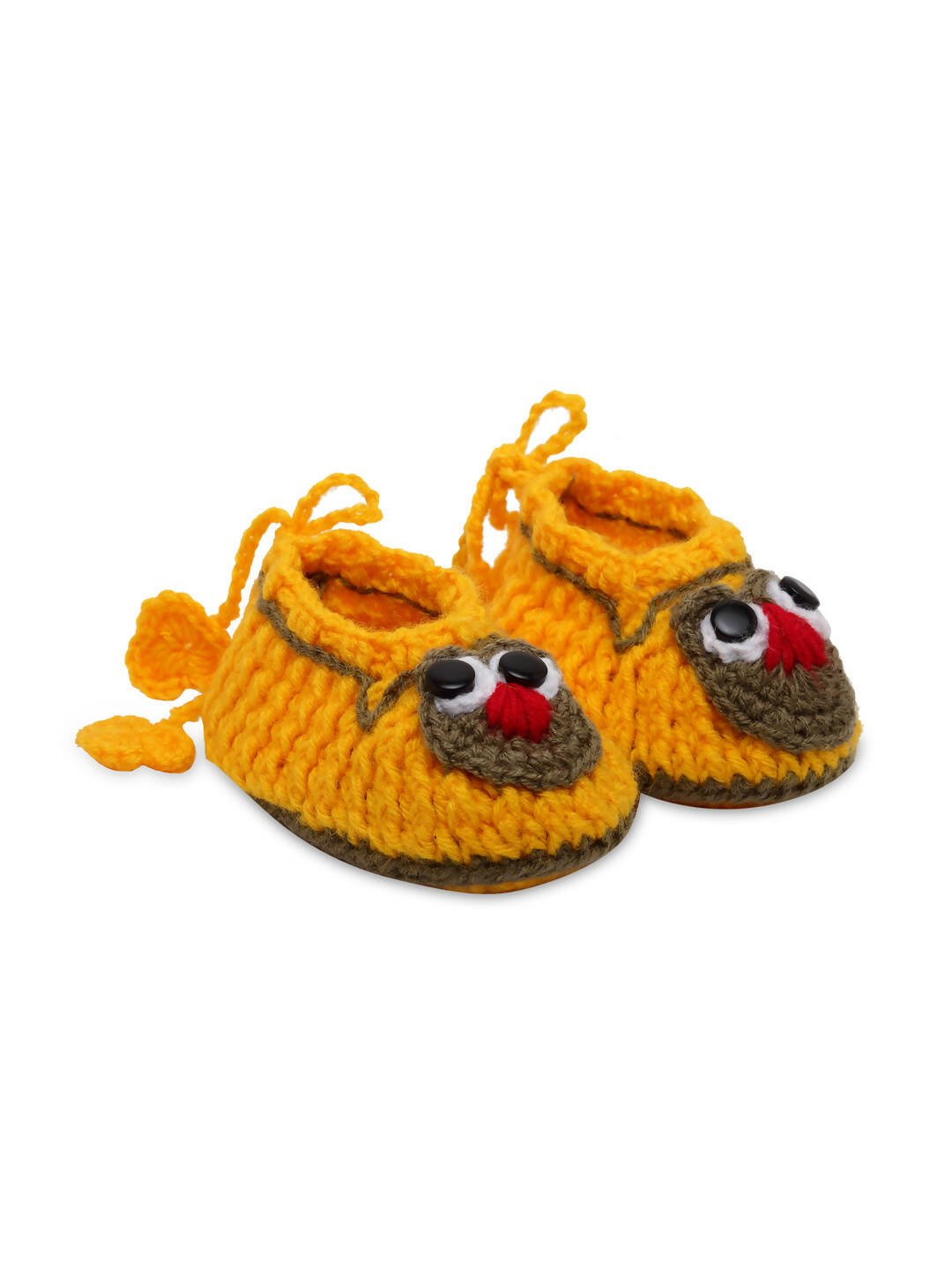 Chutput Kids Woollen Hand Knitted Cartoon Detailed Booties - Yellow