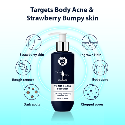 Dermistry 5% AHA 2% BHA Exfoliating D Tan Detan Acne Removal Body Wash For Oily All and Strawberry Skin