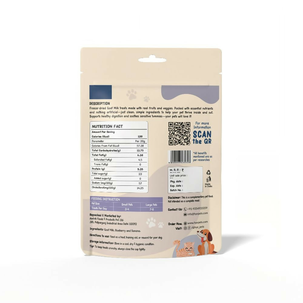 Hye Pets Super Treats For Super Pets – Freeze Dried Treats Made With Goat Milk, Blueberry & Banana