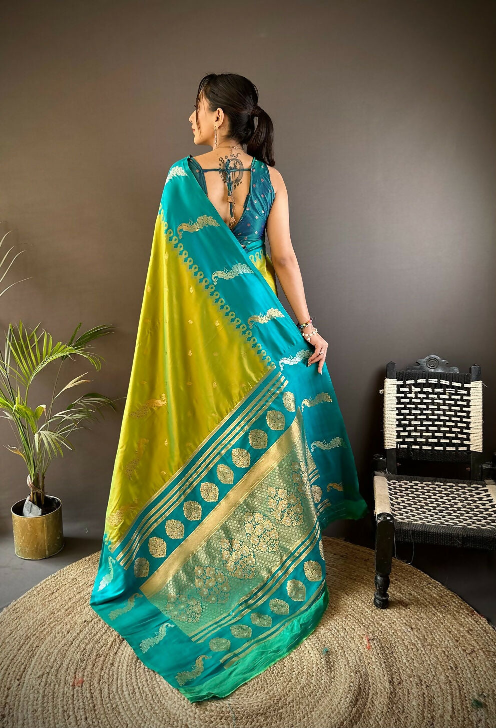 Joban Fashion Teal Peacock,Butti Banarasi Silk Sarees
