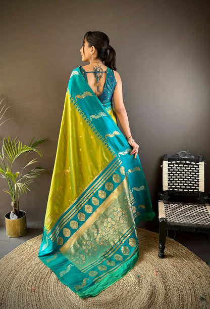 Joban Fashion Teal Peacock,Butti Banarasi Silk Sarees
