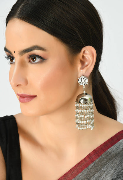 Mominos Fashion Johar Kamal Lotus Design Earrings With Pearls Jhumkas