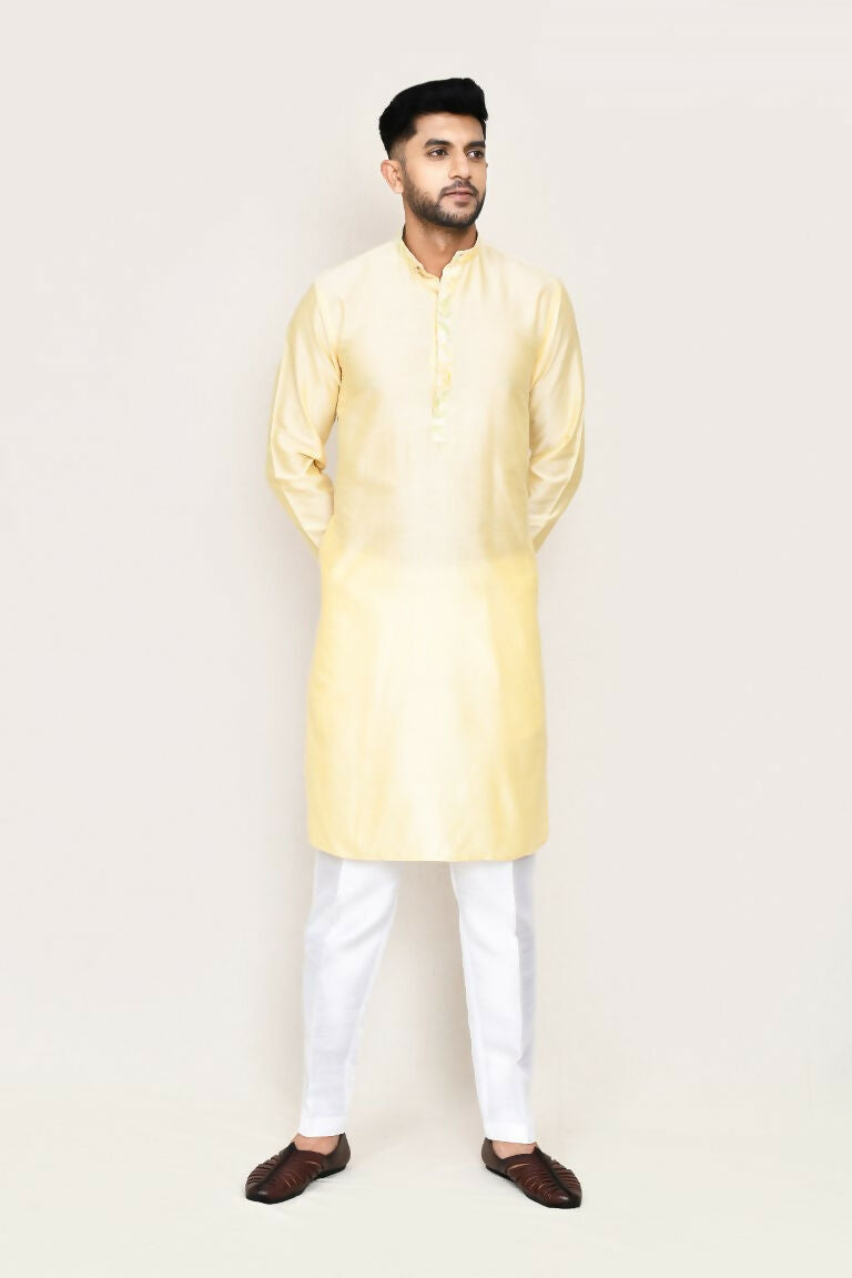 Joban Fashion Cream Colored Art Silk Fabric Kurta With Straight Fit Pant