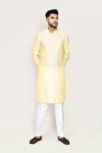 Joban Fashion Cream Colored Art Silk Fabric Kurta With Straight Fit Pant