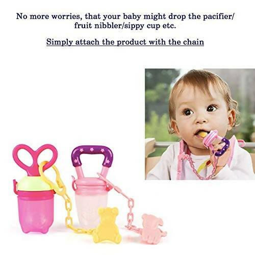 Safe-O-Kid Animal Design Silicone Pacifier/Soother With Holder Chain And Clip, Blue Bear