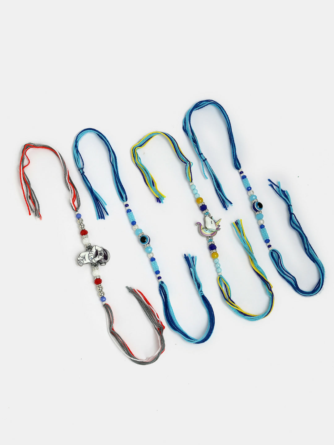 NVR Kids Set of 4 Multicolor Evil Eye & Artificial stone and beads Rakhi With Roli Chawal