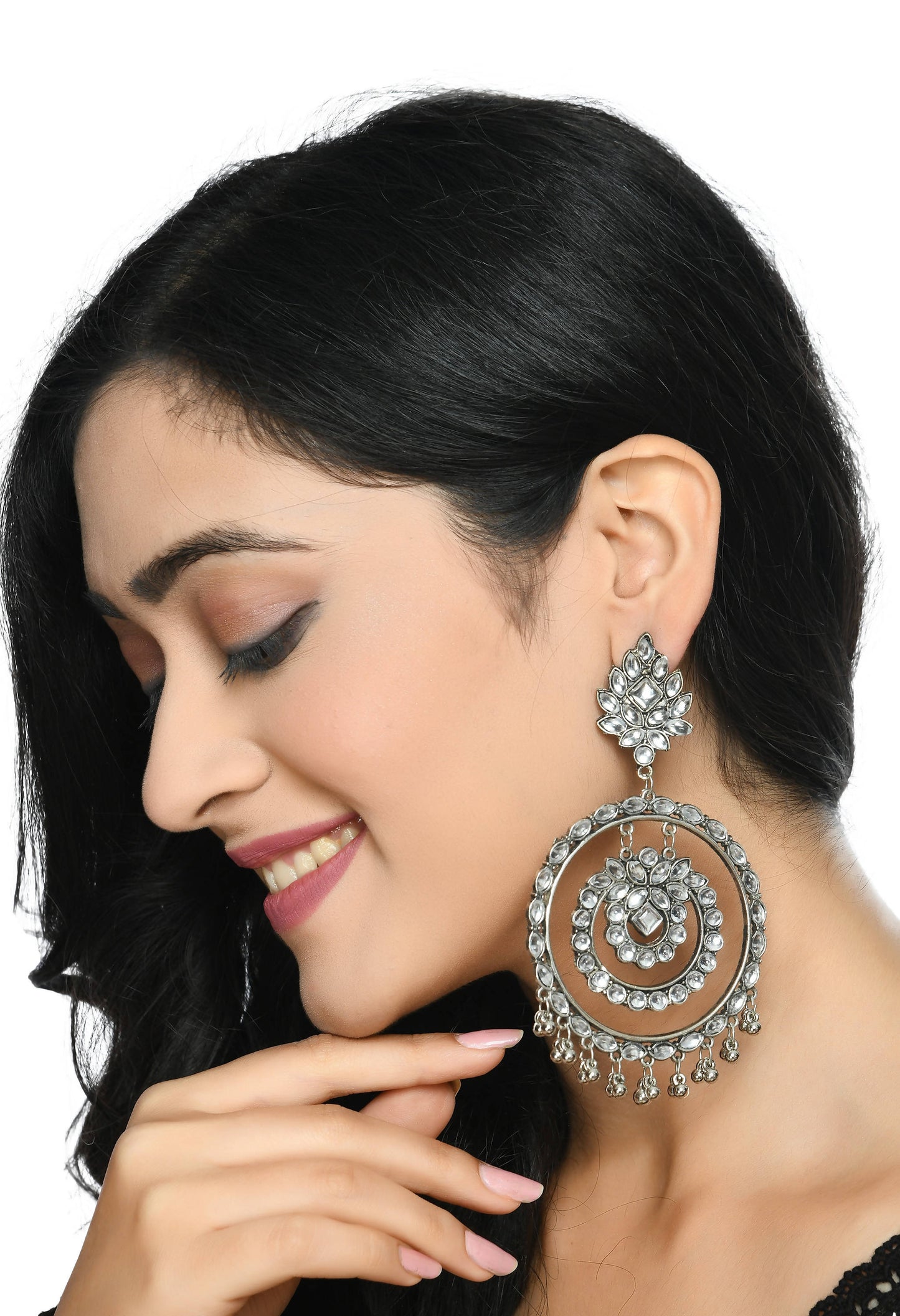 Mominos Fashion Johar Kamal Women's White Kundan Circles Earrings