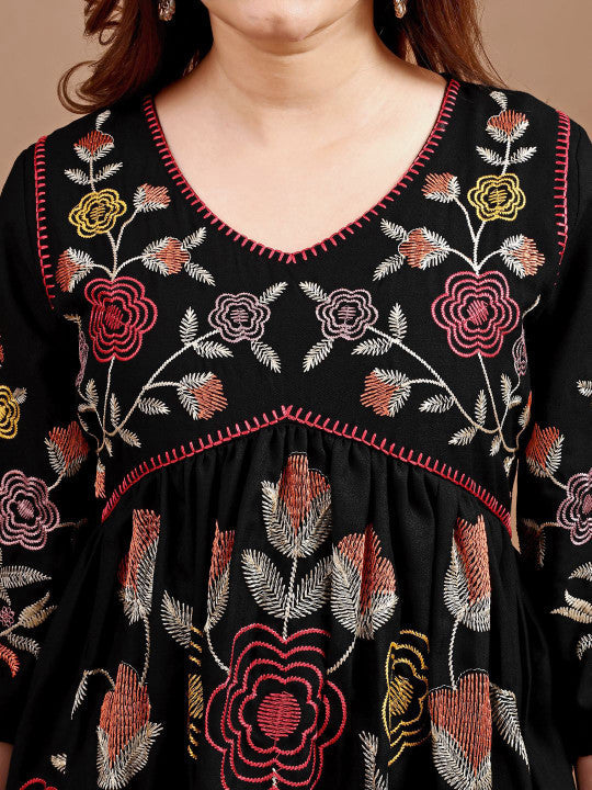 Tikhi Imli Floral Embroidered V-Neck Tunic With Trousers