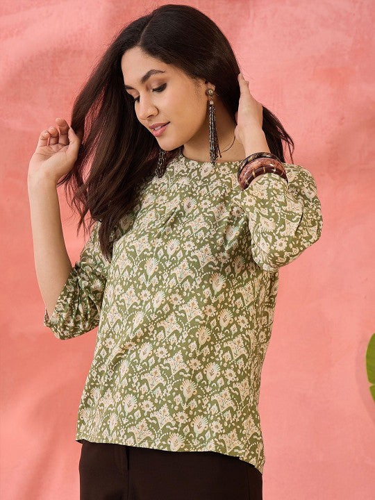 Sangria Printed Round Neck Top