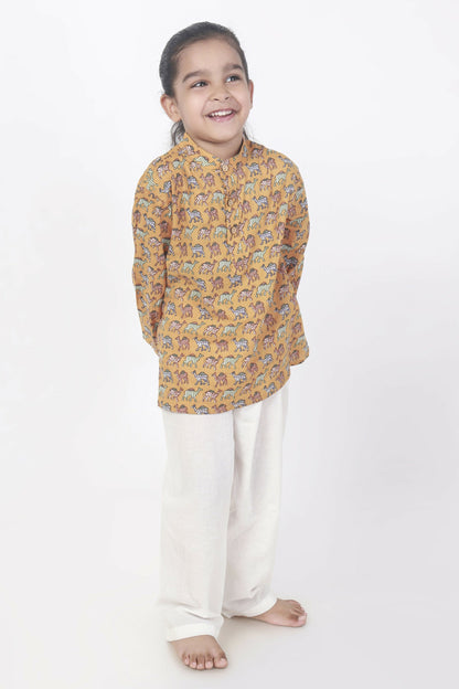 Breathables Kids Cotton Night Suit – Yellow Camel Print Kurta & Pyjama Co-Ord Set For Boys & Girls