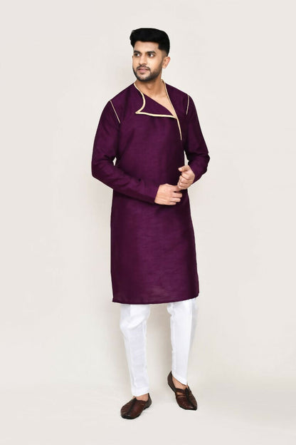 Joban Fashion Purple Colored Art Silk Fabric Kurta With Straight Fit Pant