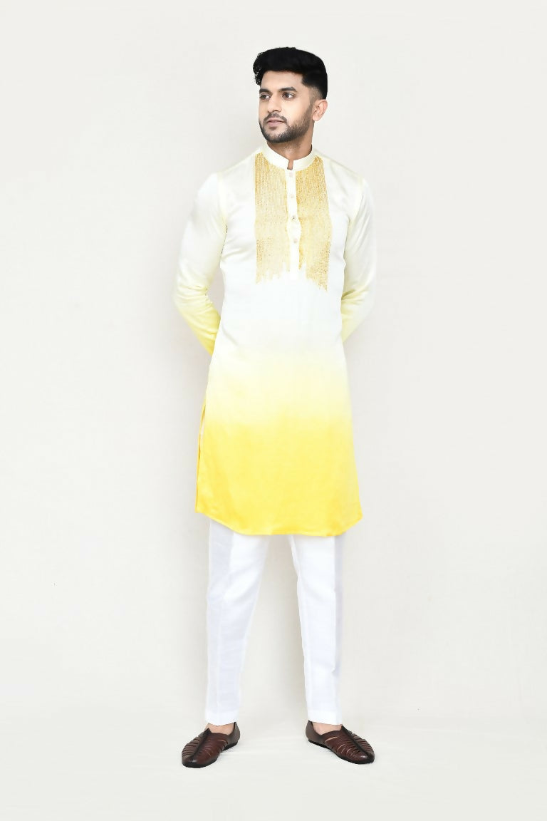 Joban Fashion Yellow Colored Satin Silk Fabric Kurta With Straight Fit Pant