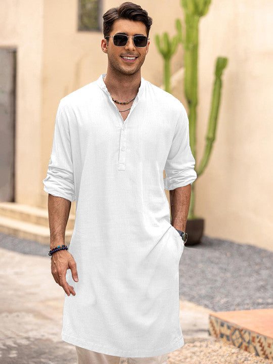 Anouk Men Solid Long Kurta Colour White