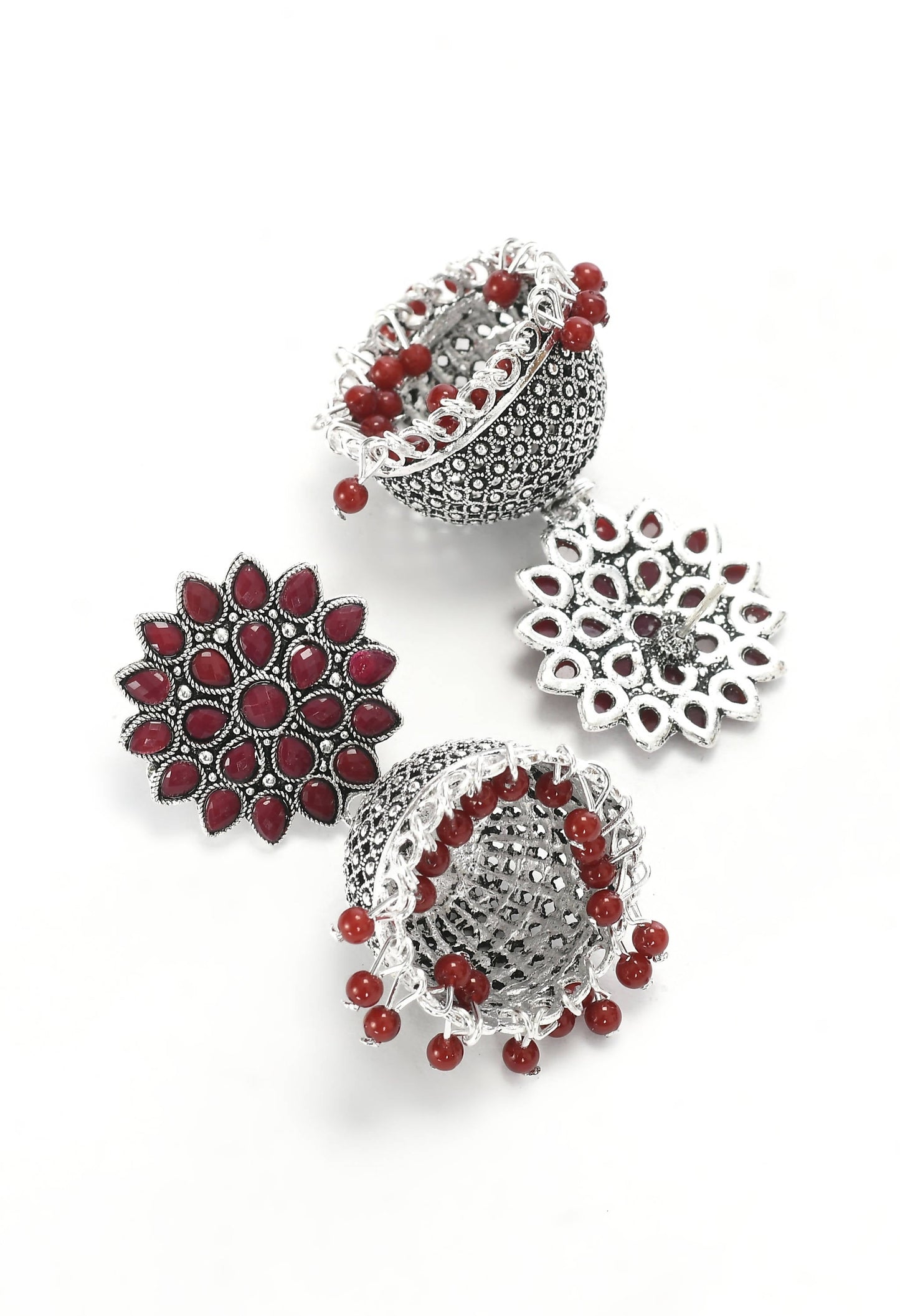 Mominos Fashion Johar Kamal Kundan Work Jhumka With Maroon Beads