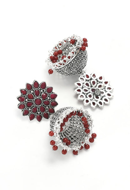 Mominos Fashion Johar Kamal Kundan Work Jhumka With Maroon Beads