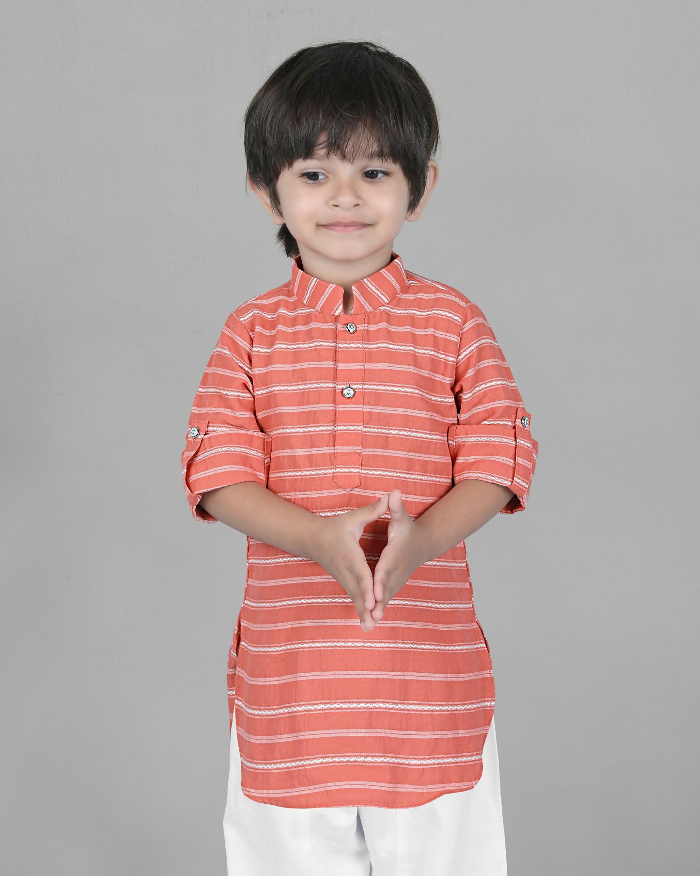 Joban Fashion Kids Island Cotton Full Sleeves Striped Kurta and Pyjama- Peach