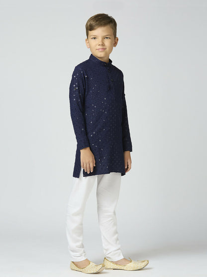Joban Fashion Kids Island Full Sleeves Cotton Kurta and Pyjama Set with Sequin work - Navy Blue