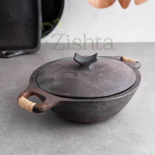 Zishta Kadai Manipur Longpi Black Pottery with Wooden Handles