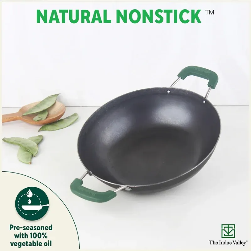 The Indus Valley 100% Pure Sheet Iron Kadai with Silicon Handle Pre-Seasoned