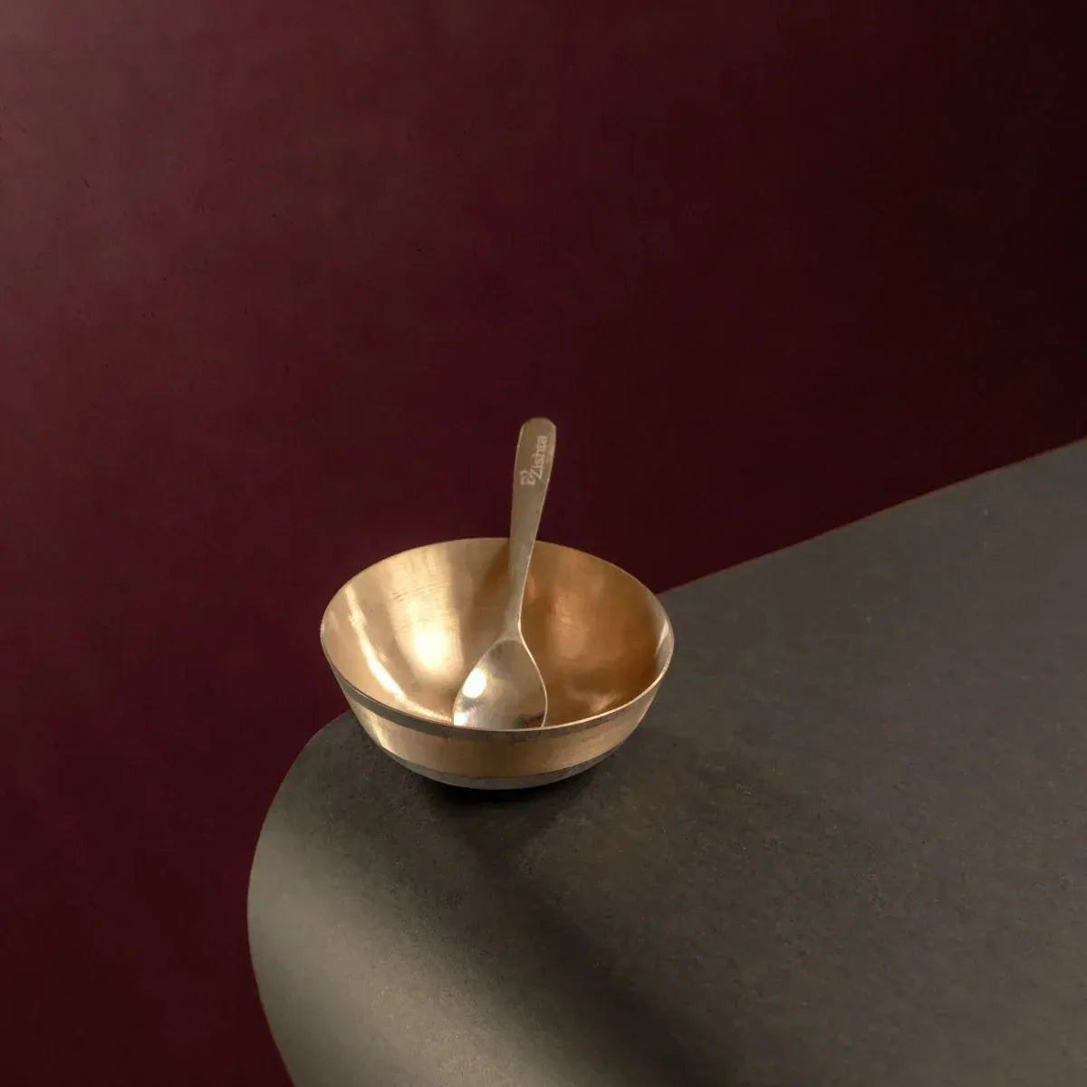 Zishta Bronze Kansa Dessert Bowls Set of 2 with Spoons