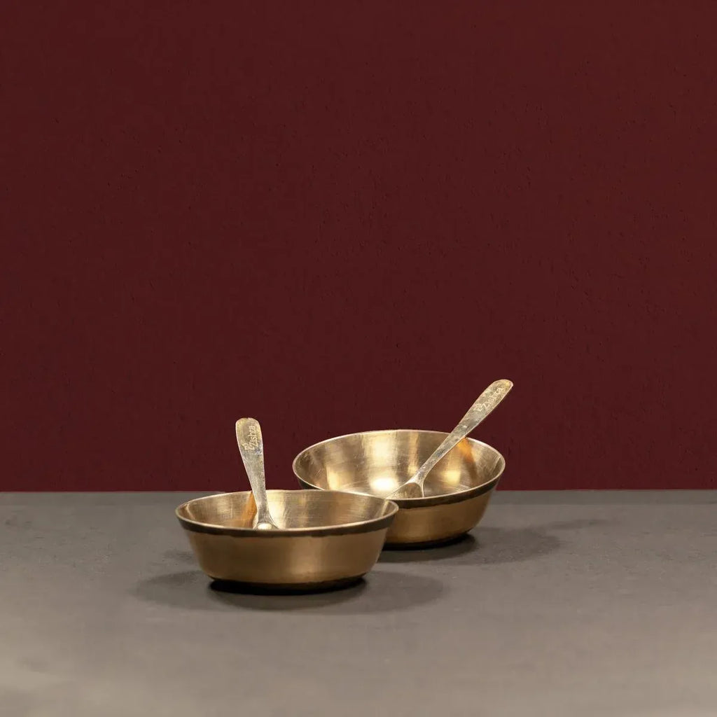 Zishta Bronze Kansa Dessert Bowls Set of 2 with Spoons