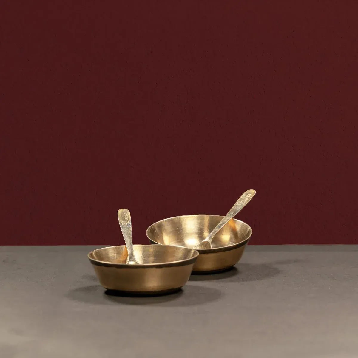 Zishta Bronze Kansa Dessert Bowls Set of 2 with Spoons