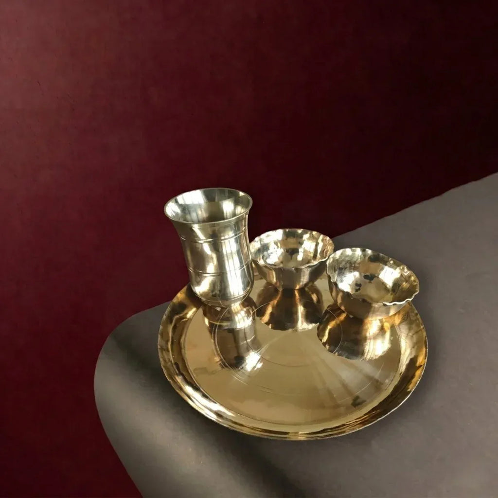 Zishta Kansa Thali Set Lehri Bronze Dinner Plate Set Handcrafted from West Bengal