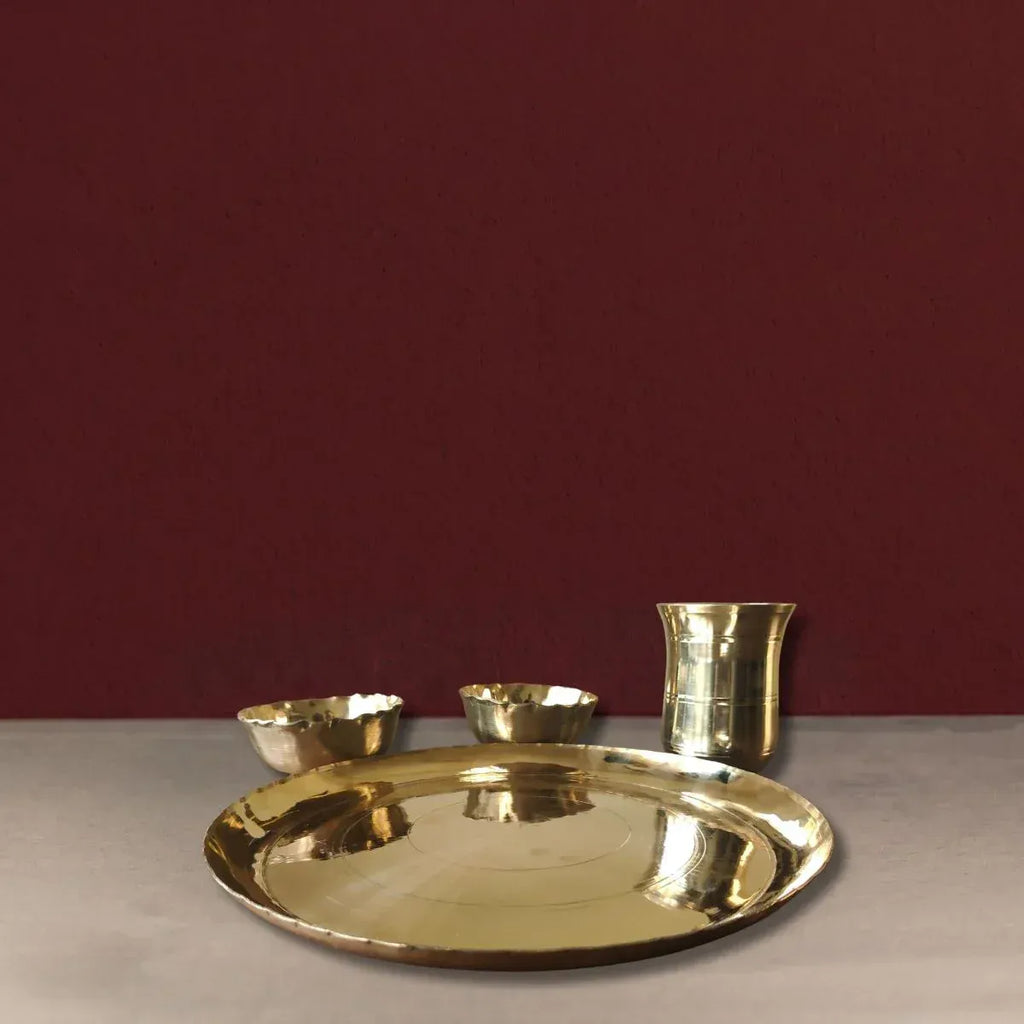 Zishta Kansa Thali Set Lehri Bronze Dinner Plate Set Handcrafted from West Bengal