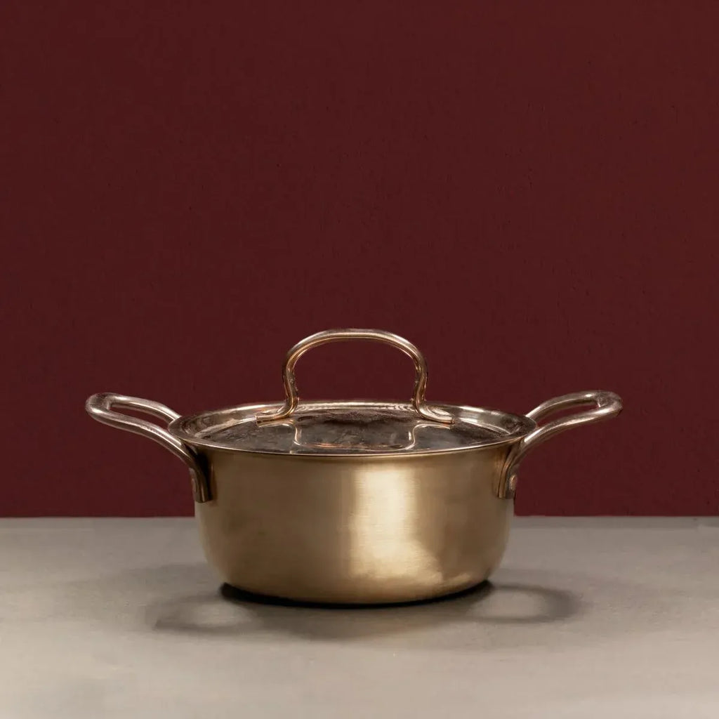Zishta Kansa Tulsi Casserole Cooking Pot Handcrafted Bronze Bell Metal - 1.6Ltr