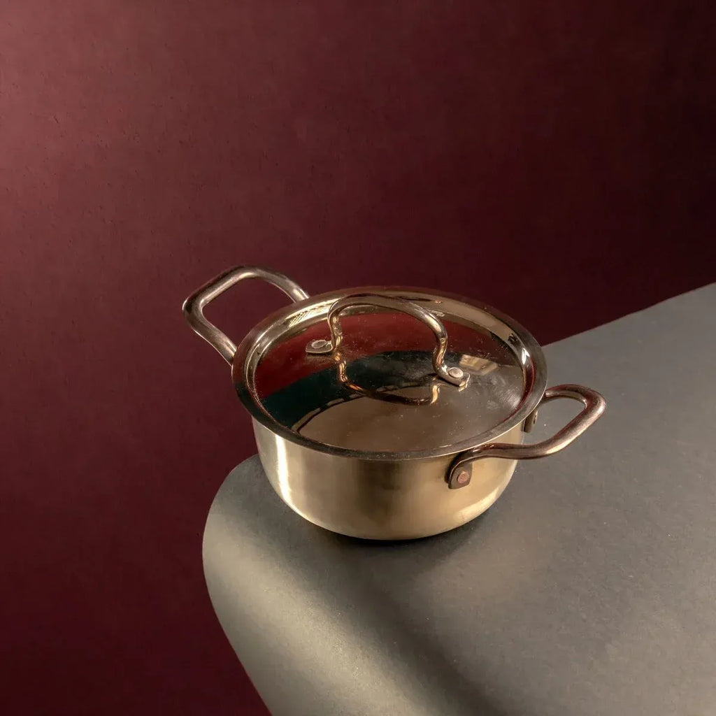 Zishta Kansa Tulsi Casserole Cooking Pot Handcrafted Bronze Bell Metal - 1.6Ltr