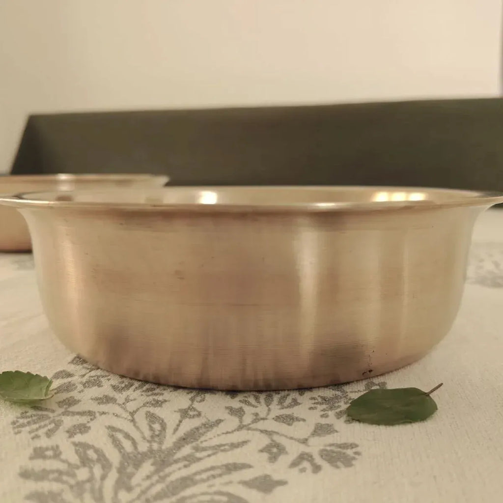 Zishta Kansa Tulsi Cookware Shallow Pan Tope Handcrafted Bronze Bell Metal