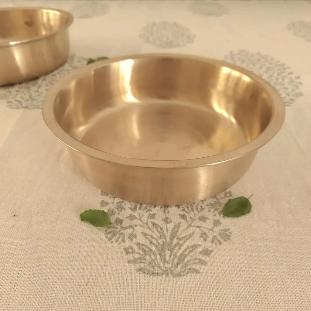 Zishta Kansa Tulsi Cookware Shallow Pan Tope Handcrafted Bronze Bell Metal