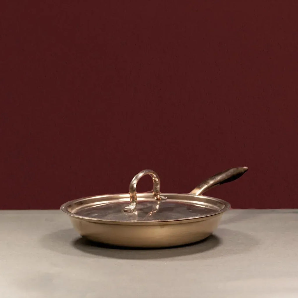 Zishta Kansa Tulsi Fry Pan Handcrafted Bronze Bell Metal Cookware