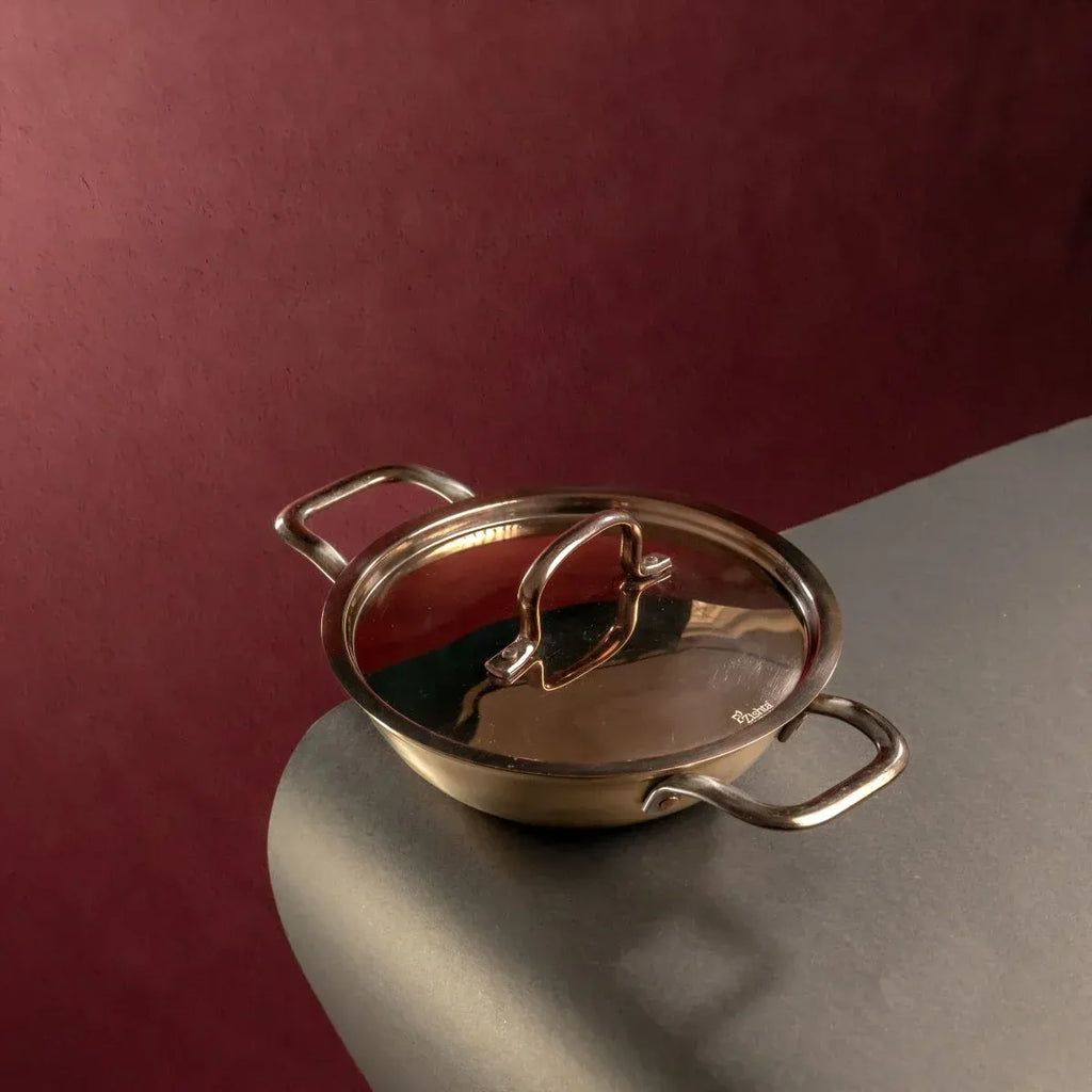 Zishta Kansa Tulsi Kadai with Heat Resistant Handles Handcrafted Bronze Cookware - 1.75Ltr