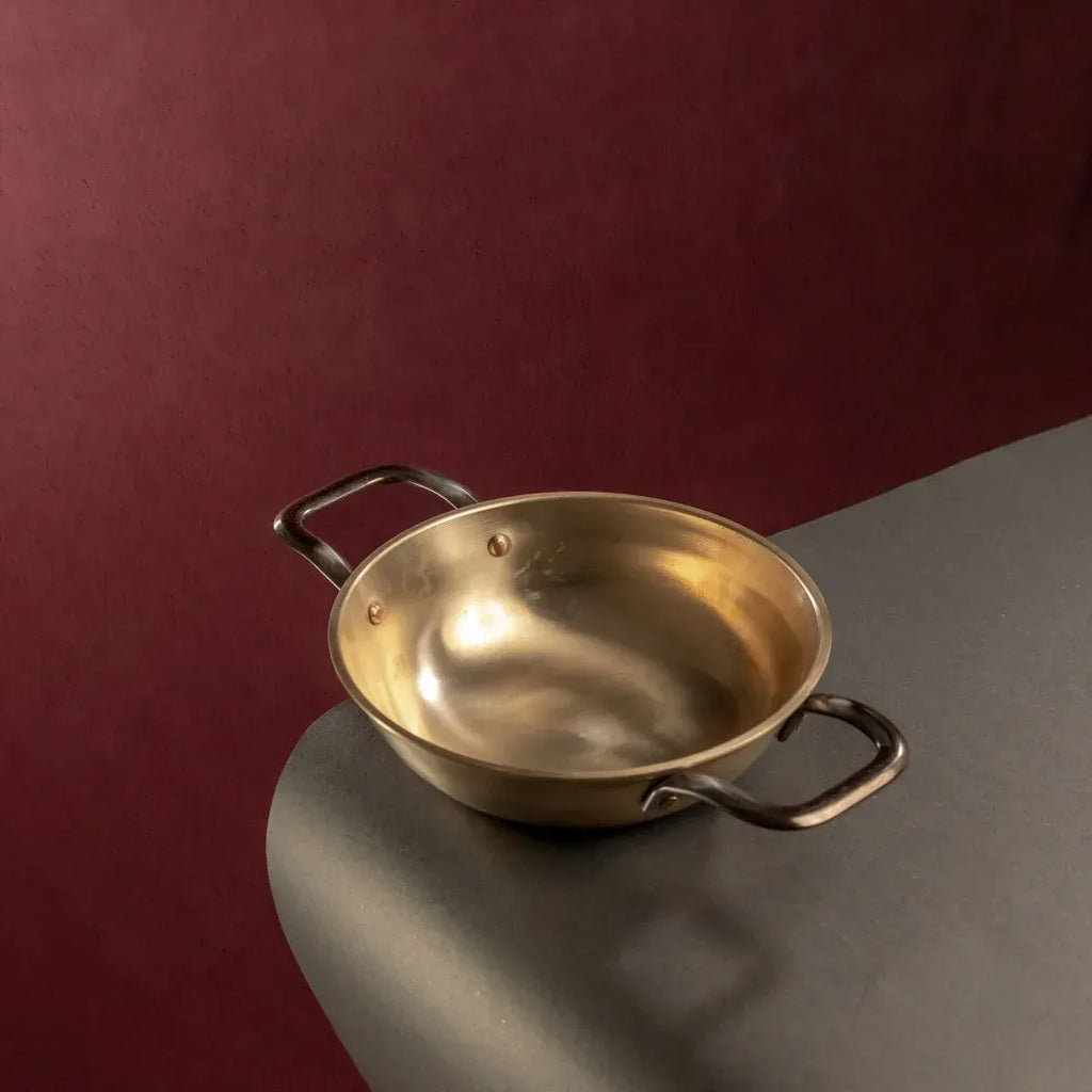Zishta Kansa Tulsi Kadai with Heat Resistant Handles Handcrafted Bronze Cookware - 1.75Ltr