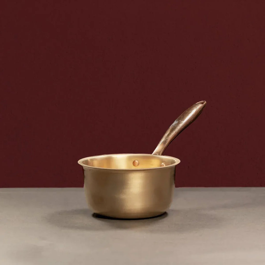 Zishta Kansa Tulsi Sauce Pan with Heat Resistant Handle Handcrafted Bronze