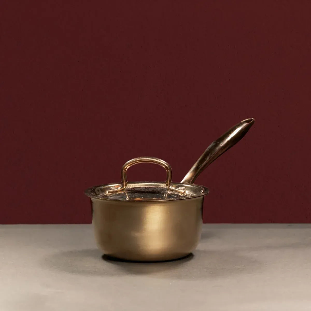 Zishta Kansa Tulsi Sauce Pan with Heat Resistant Handle Handcrafted Bronze