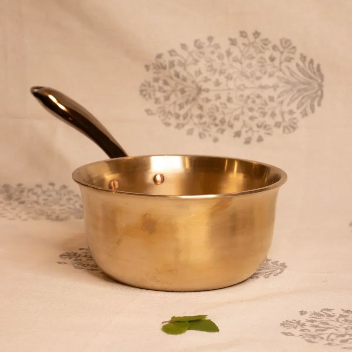 Zishta Kansa Tulsi Sauce Pan with Heat Resistant Handle Handcrafted Bronze