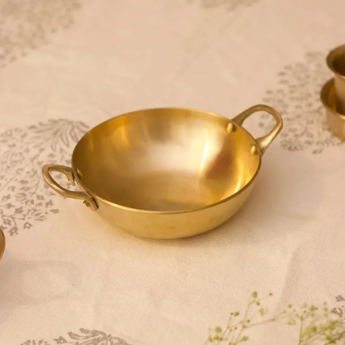 Zishta Kansa Tulsi Kadai with Heat Resistant Handles Handcrafted Bronze Cookware - 1.75Ltr